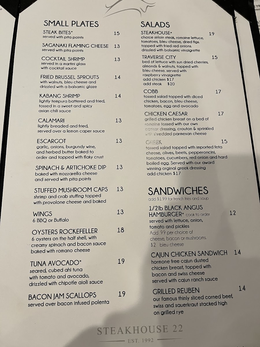 Menu Steakhouse 22-7